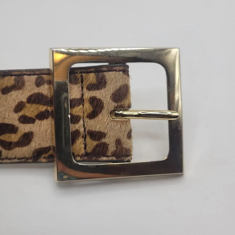 Leopard Print Waist Belt with Square Buckle